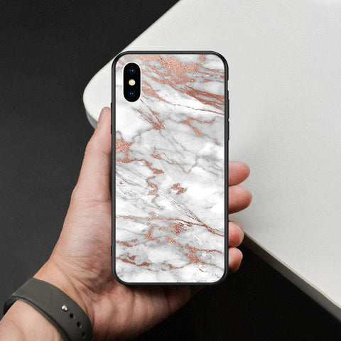 iPhone XS / X - White Marble Series 2 - HQ Ultra Shine Premium Infinity Glass Soft Silicon Borders Case