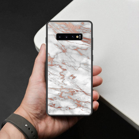 Samsung Galaxy S10 Plus Cover - White Marble Series 2 - HQ Ultra Shine Premium Infinity Glass Soft Silicon Borders Case