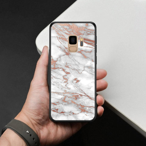 Samsung Galaxy S9 Cover - White Marble Series 2 - HQ Ultra Shine Premium Infinity Glass Soft Silicon Borders Case