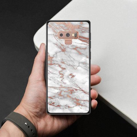 Samsung Galaxy Note 9 Cover - White Marble Series 2 - HQ Ultra Shine Premium Infinity Glass Soft Silicon Borders Case