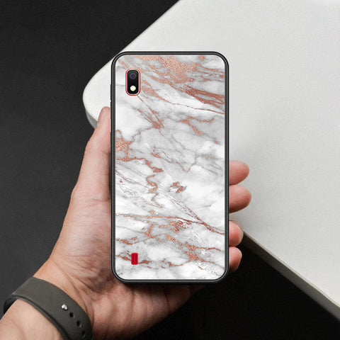 Samsung Galaxy A10 Cover - White Marble Series 2 - HQ Ultra Shine Premium Infinity Glass Soft Silicon Borders Case