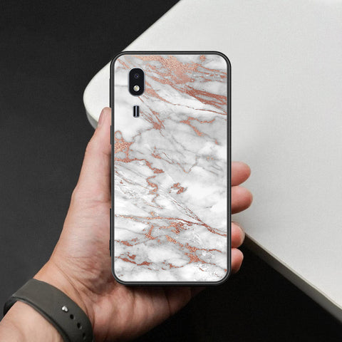 Samsung Galaxy A2 Core Cover - White Marble Series 2 - HQ Ultra Shine Premium Infinity Glass Soft Silicon Borders Case