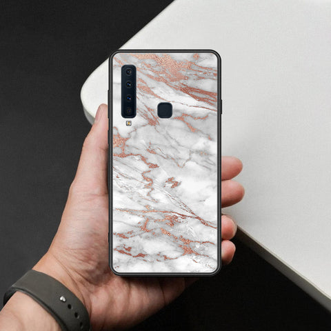 Samsung Galaxy A9 2018 Cover - White Marble Series 2 - HQ Ultra Shine Premium Infinity Glass Soft Silicon Borders Case