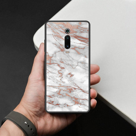 Xiaomi Mi 9T Cover - White Marble Series 2 - HQ Ultra Shine Premium Infinity Glass Soft Silicon Borders Case