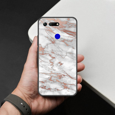 Huawei Honor View 20 Cover - White Marble Series 2 - HQ Ultra Shine Premium Infinity Glass Soft Silicon Borders Case