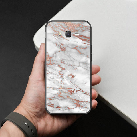 Samsung Galaxy J7 2015 Cover - White Marble Series 2 - HQ Ultra Shine Premium Infinity Glass Soft Silicon Borders Case