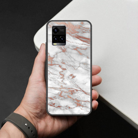 Vivo Y21s Cover - White Marble Series 2 - HQ Ultra Shine Premium Infinity Glass Soft Silicon Borders Case