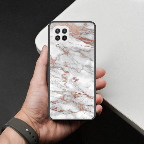 Samsung Galaxy M22 Cover - White Marble Series 2 - HQ Ultra Shine Premium Infinity Glass Soft Silicon Borders Case