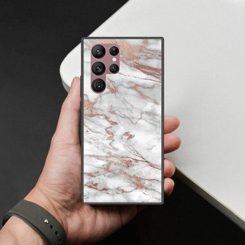 Samsung Galaxy S22 Ultra 5G Cover - White Marble Series 2 - HQ Ultra Shine Premium Infinity Glass Soft Silicon Borders Case