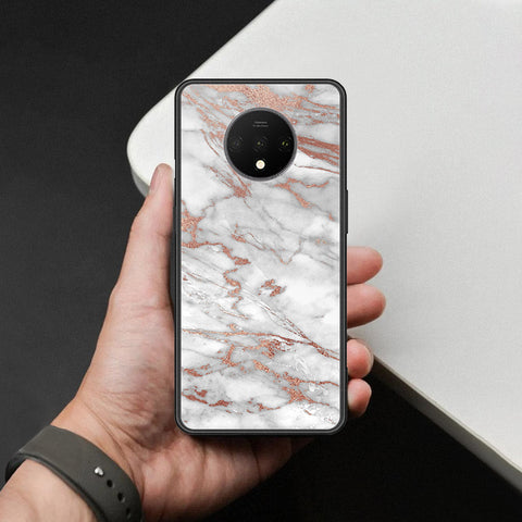 OnePlus 7T Cover - White Marble Series 2 - HQ Ultra Shine Premium Infinity Glass Soft Silicon Borders Case