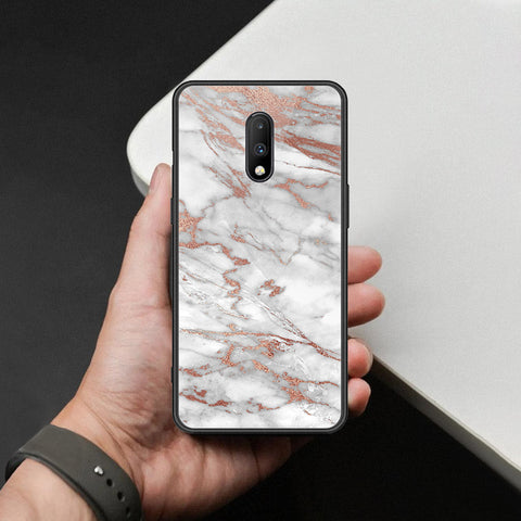 OnePlus 7 Cover - White Marble Series 2 - HQ Ultra Shine Premium Infinity Glass Soft Silicon Borders Case