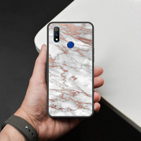 Realme 3 Cover - White Marble Series 2 - HQ Ultra Shine Premium Infinity Glass Soft Silicon Borders Case