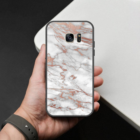 Samsung Galaxy S7 Cover - White Marble Series 2 - HQ Ultra Shine Premium Infinity Glass Soft Silicon Borders Case