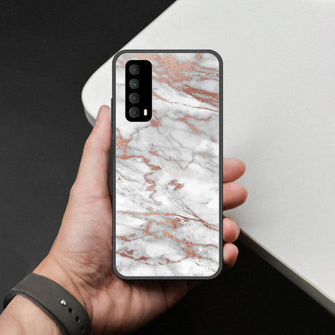 Huawei Y7a Cover - White Marble Series 2 - HQ Ultra Shine Premium Infinity Glass Soft Silicon Borders Case