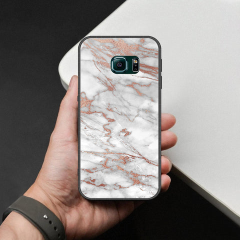 Samsung Galaxy S6 Edge Cover - White Marble Series 2 - HQ Ultra Shine Premium Infinity Glass Soft Silicon Borders Case