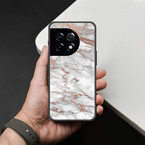 OnePlus 11 Cover - White Marble Series 2 - HQ Ultra Shine Premium Infinity Glass Soft Silicon Borders Case
