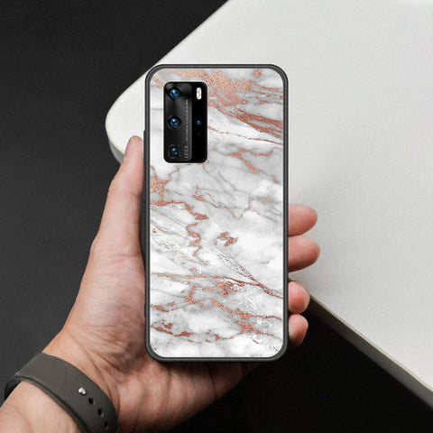Huawei P40 Pro Cover - White Marble Series 2 - HQ Ultra Shine Premium Infinity Glass Soft Silicon Borders Case