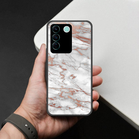 Vivo V27e Cover - White Marble Series 2 - HQ Ultra Shine Premium Infinity Glass Soft Silicon Borders Case