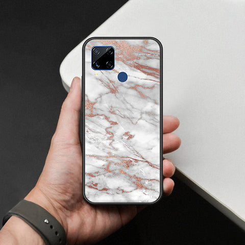 Realme C15 Cover - White Marble Series 2 - HQ Ultra Shine Premium Infinity Glass Soft Silicon Borders Case