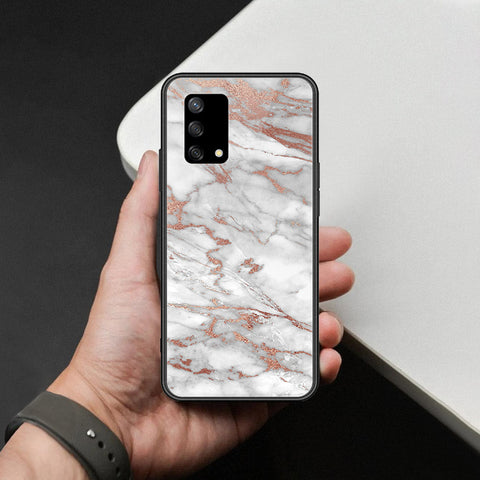 Oppo A74 Cover - White Marble Series 2 - HQ Ultra Shine Premium Infinity Glass Soft Silicon Borders Case