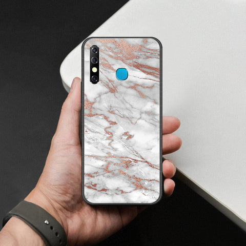 Infinix Hot 8 Cover - White Marble Series 2 - HQ Ultra Shine Premium Infinity Glass Soft Silicon Borders Case