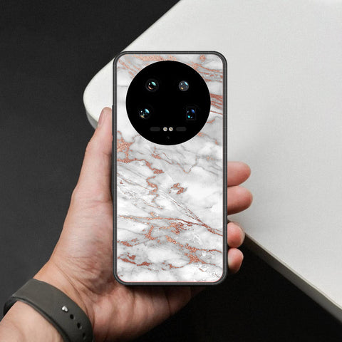 Xiaomi 14 Ultra Cover - White Marble Series 2 - HQ Ultra Shine Premium Infinity Glass Soft Silicon Borders Case