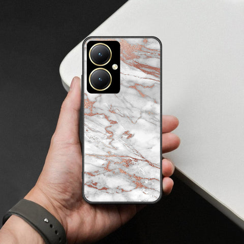 Vivo Y35m Plus Cover - White Marble Series 2 - HQ Ultra Shine Premium Infinity Glass Soft Silicon Borders Case