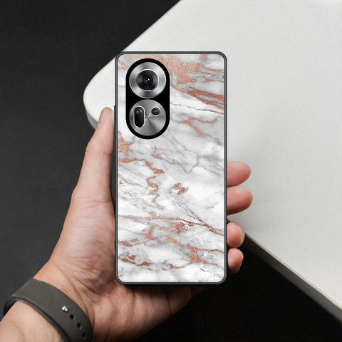 Oppo Reno 11 5G Cover - White Marble Series 2 - HQ Ultra Shine Premium Infinity Glass Soft Silicon Borders Case