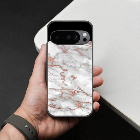 Google Pixel 10 Pro Cover - White Marble Series 2 - HQ Ultra Shine Premium Infinity Glass Soft Silicon Borders Case