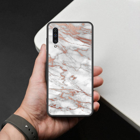 Samsung Galaxy A30s Cover - White Marble Series 2 - HQ Ultra Shine Premium Infinity Glass Soft Silicon Borders Case