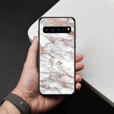 Samsung Galaxy S10 5G Cover - White Marble Series 2 - HQ Ultra Shine Premium Infinity Glass Soft Silicon Borders Case