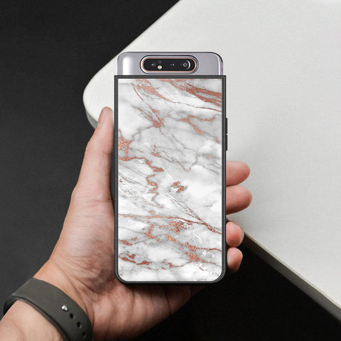 Samsung Galaxy A80 Cover - White Marble Series 2 - HQ Ultra Shine Premium Infinity Glass Soft Silicon Borders Case