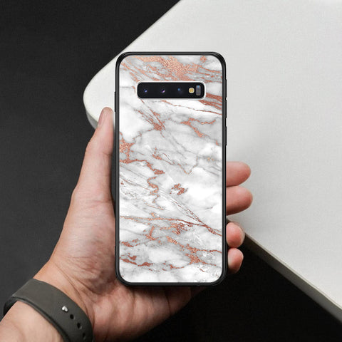 Samsung Galaxy S10 Cover - White Marble Series 2 - HQ Ultra Shine Premium Infinity Glass Soft Silicon Borders Case