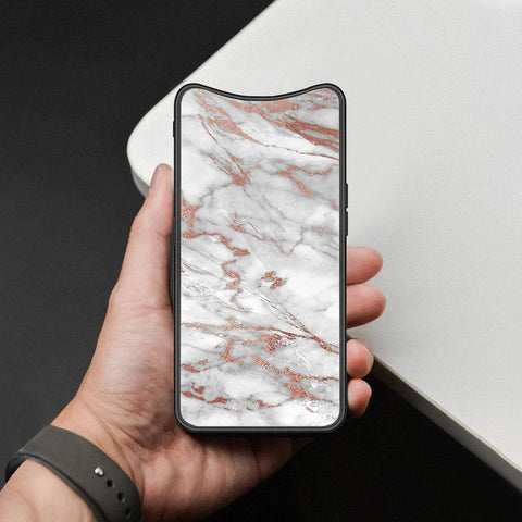 Oppo Find X Cover - White Marble Series 2 - HQ Ultra Shine Premium Infinity Glass Soft Silicon Borders Case