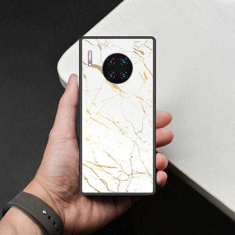 Huawei Mate 30 Pro Cover - White Marble Series 2 - HQ Ultra Shine Premium Infinity Glass Soft Silicon Borders Case