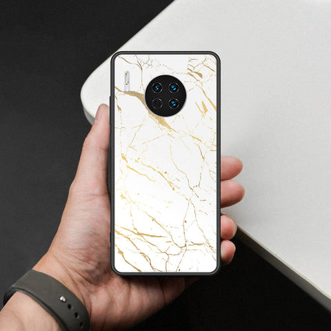 Huawei Mate 30 Cover - White Marble Series 2 - HQ Ultra Shine Premium Infinity Glass Soft Silicon Borders Case