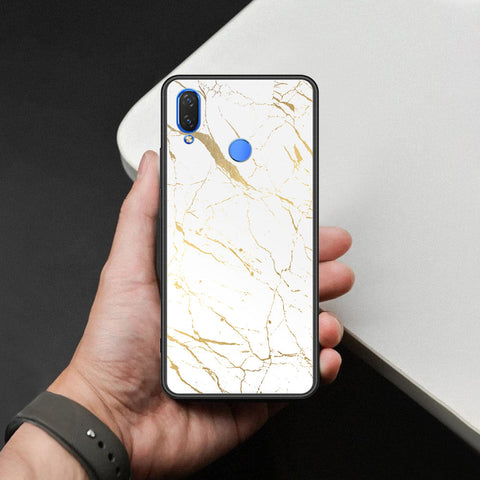 Huawei Honor Play Cover - White Marble Series 2 - HQ Ultra Shine Premium Infinity Glass Soft Silicon Borders Case