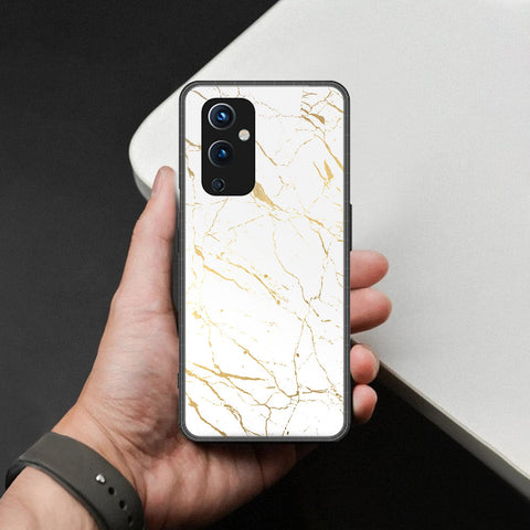 OnePlus 9 Cover - White Marble Series 2 - HQ Ultra Shine Premium Infinity Glass Soft Silicon Borders Case