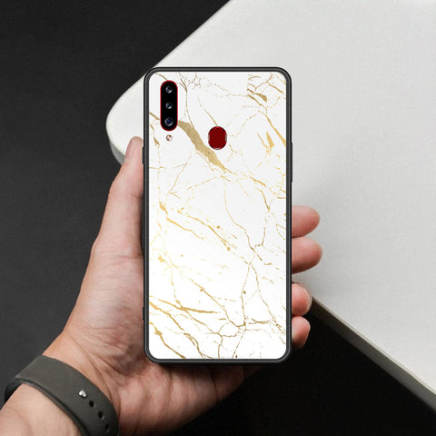 Samsung Galaxy A20s Cover - White Marble Series 2 - HQ Ultra Shine Premium Infinity Glass Soft Silicon Borders Case