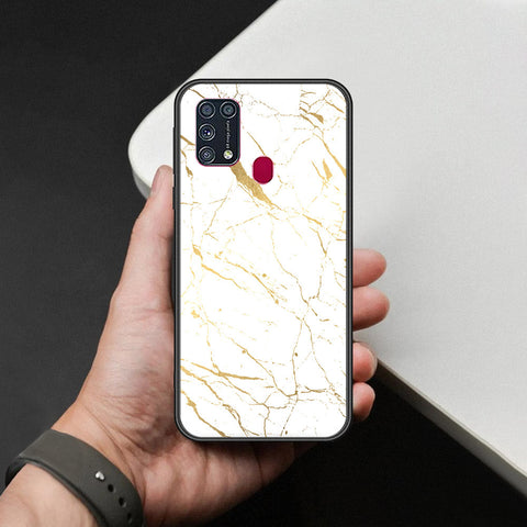 Samsung Galaxy F41 Cover - White Marble Series 2 - HQ Ultra Shine Premium Infinity Glass Soft Silicon Borders Case