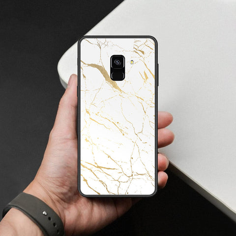 Samsung Galaxy A8 2018 Cover - White Marble Series 2 - HQ Ultra Shine Premium Infinity Glass Soft Silicon Borders Case