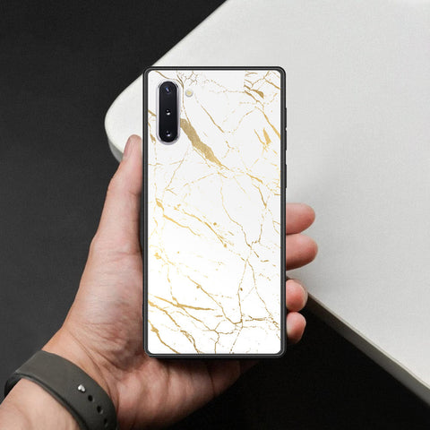 Samsung Galaxy Note 10 Cover - White Marble Series 2 - HQ Ultra Shine Premium Infinity Glass Soft Silicon Borders Case