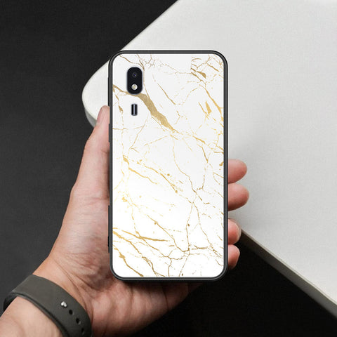 Samsung Galaxy A2 Core Cover - White Marble Series 2 - HQ Ultra Shine Premium Infinity Glass Soft Silicon Borders Case