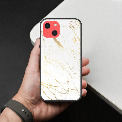 iPhone 13 Mini Cover - White Marble Series 2 - HQ Ultra Shine Premium Infinity Glass Soft Silicon Borders Case