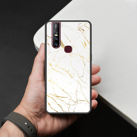 Vivo V15 Cover - White Marble Series 2 - HQ Ultra Shine Premium Infinity Glass Soft Silicon Borders Case