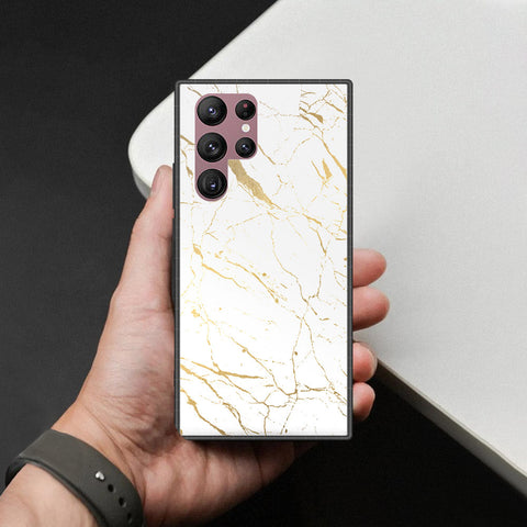 Samsung Galaxy S22 Ultra 5G Cover - White Marble Series 2 - HQ Ultra Shine Premium Infinity Glass Soft Silicon Borders Case