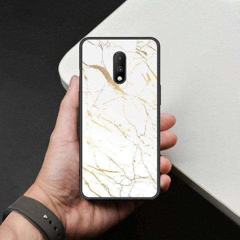 OnePlus 7 Cover - White Marble Series 2 - HQ Ultra Shine Premium Infinity Glass Soft Silicon Borders Case