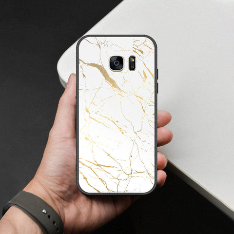 Samsung Galaxy S7 Cover - White Marble Series 2 - HQ Ultra Shine Premium Infinity Glass Soft Silicon Borders Case