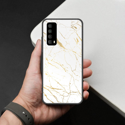 Huawei Y7a Cover - White Marble Series 2 - HQ Ultra Shine Premium Infinity Glass Soft Silicon Borders Case