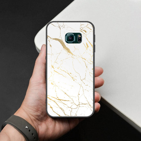Samsung Galaxy S6 Edge Cover - White Marble Series 2 - HQ Ultra Shine Premium Infinity Glass Soft Silicon Borders Case